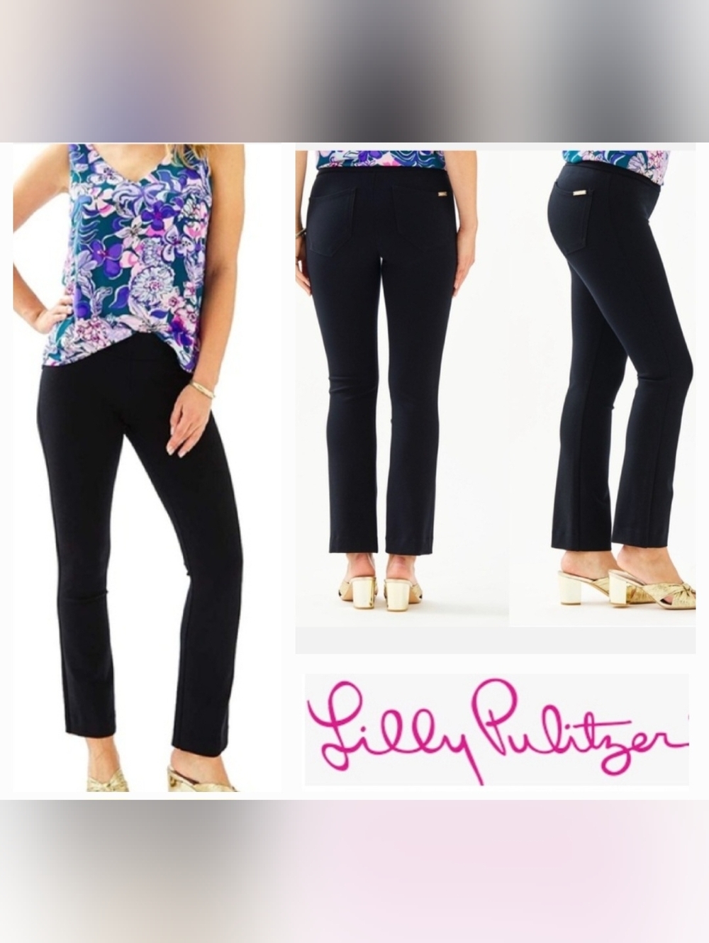 Lilly Pulitzer MIA Ponte Pant Crop Flare STYLE #002673 Black Onyx Sz Preppy